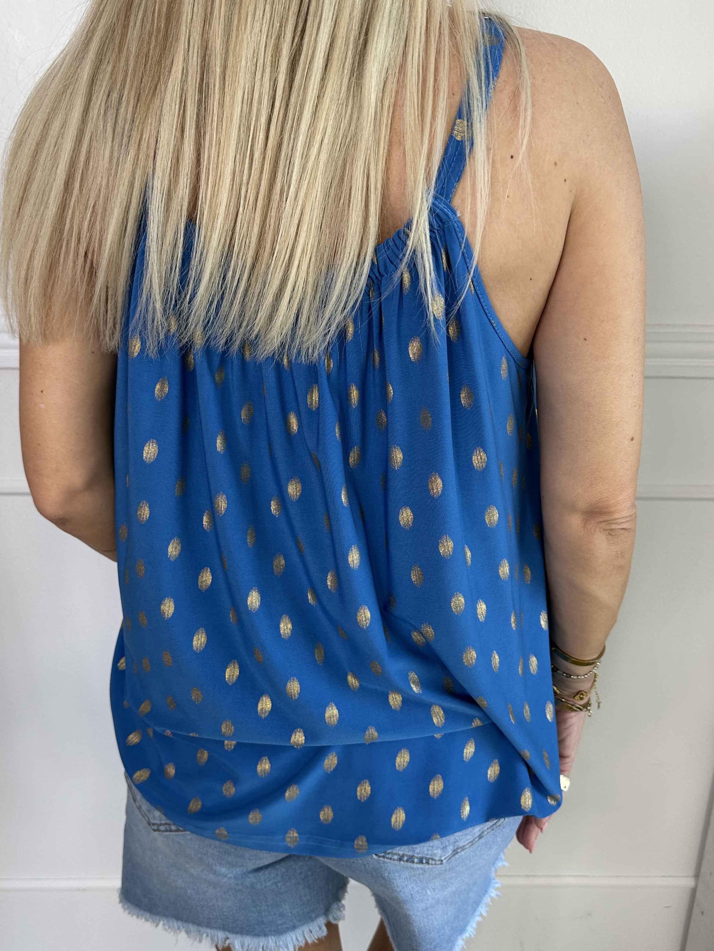 Sunlove Dot Top - Topp med elastiskt band och guldprickar